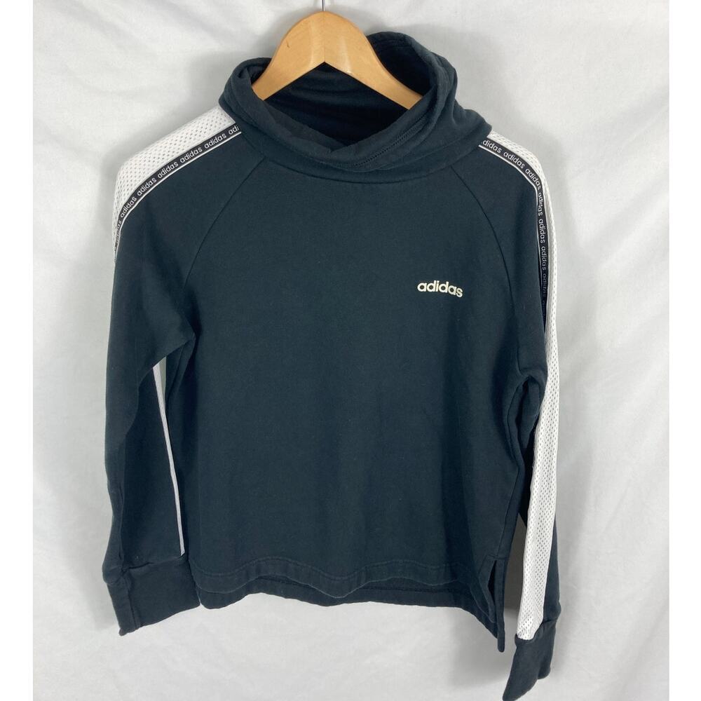 Adidas Mesh Stripe Mock Neck Sweatshirt Black White Size Medium